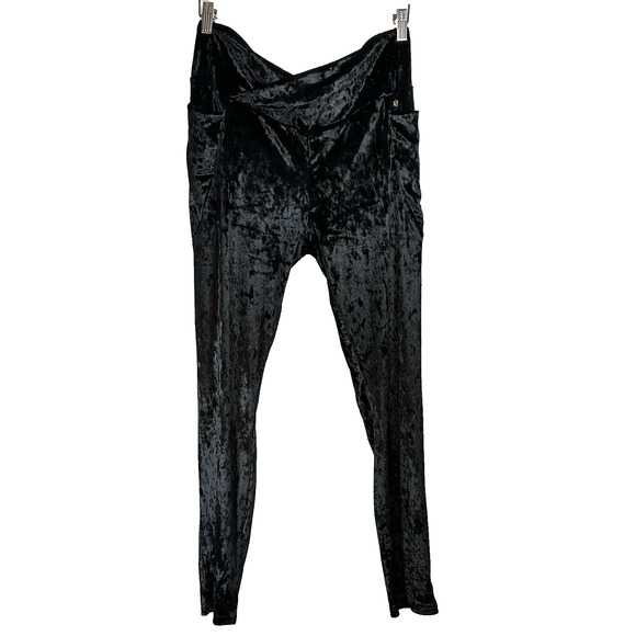 FABLETICS High Waisted Crushed Black Velour Crossover Leggings Size XXL NWOT - Picture 3 of 16